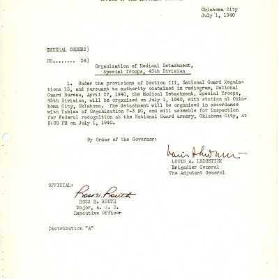 General Order #28 Headquarters Oklahoma National Guard-1940