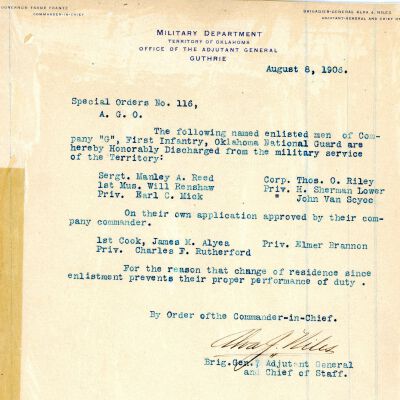 Special Order #116 Headquarters Oklahoma National Guard-1906