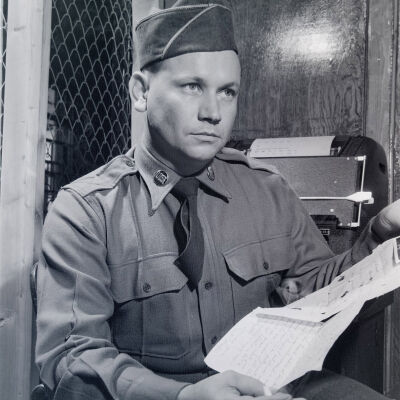 Portrait of a soldier in an office