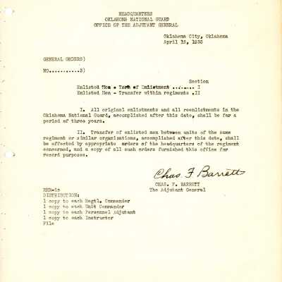 General Order #3 Headquarters Oklahoma National Guard-1935