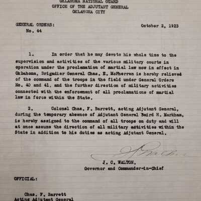 General Order #44 Headquarters Oklahoma National Guard-1923