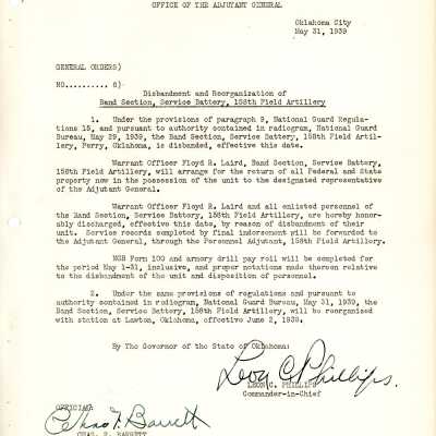 General Order #8 Headquarters Oklahoma National Guard-1939