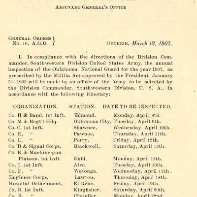 General Order #10 Headquarters Oklahoma National Guard-1907