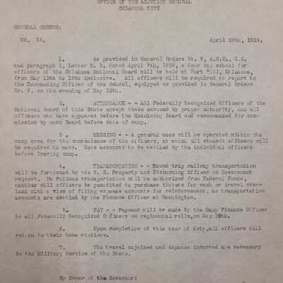 General Order #14 Headquarters Oklahoma National Guard-1924