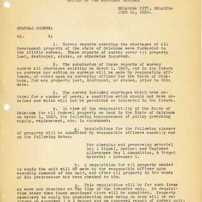 General Order #9 Headquarters Oklahoma National Guard-1930