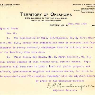 Special Order #12 Headquarters Oklahoma National Guard-1904