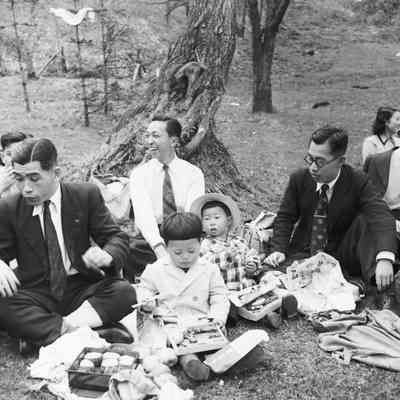 Japanese family having a picnic