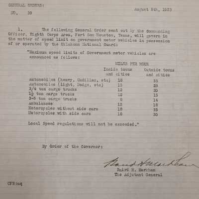 General Order #39 Headquarters Oklahoma National Guard-1923