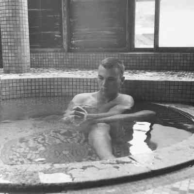 Soldier relaxing in a pool