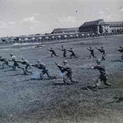 Soldiers during bayonet practice