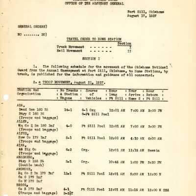 General Order #20 Headquarters Oklahoma National Guard-1937