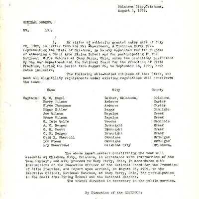 General Order #10 Headquarters Oklahoma National Guard-1929