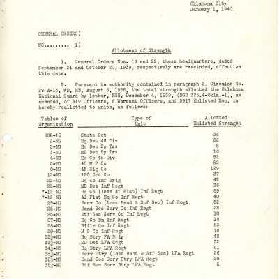 General Order #1 Headquarters Oklahoma National Guard-1940