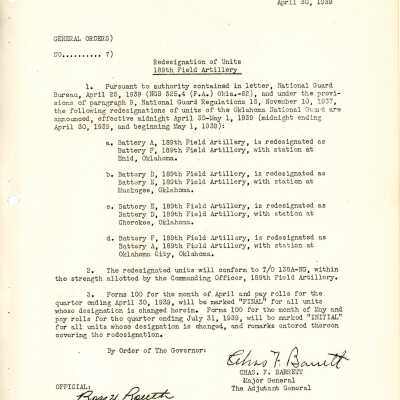 General Order #7 Headquarters Oklahoma National Guard-1939