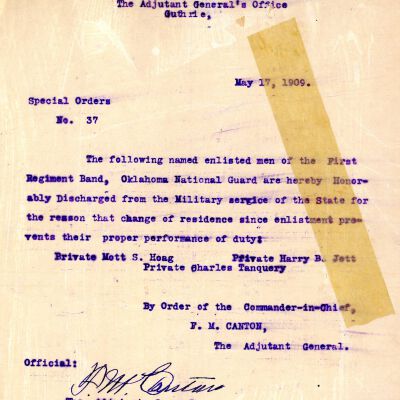 Special Order #37 Headquarters Oklahoma National Guard-1909
