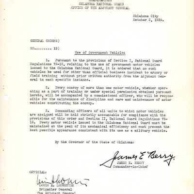 General Order #19 Headquarters Oklahoma National Guard-1939