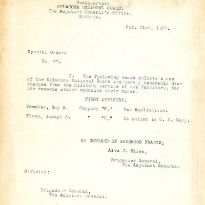 Special Order #77 Headquarters Oklahoma National Guard-1907