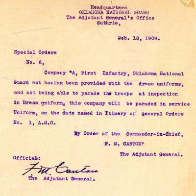 Special Order #6 Headquarters Oklahoma National Guard-1909