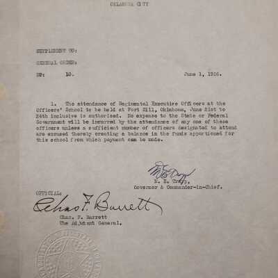 General Order #10 Supplement Headquarters Oklahoma National Guard-1926