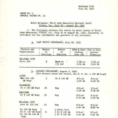 General Order #33 Annex 2 Headquarters Oklahoma National Guard-1940