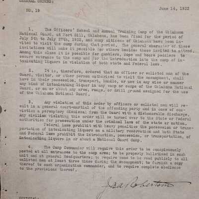 General Order #19 Headquarters Oklahoma National Guard-1922