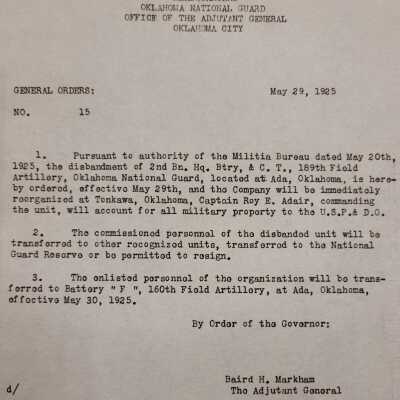 General Order #15 Headquarters Oklahoma National Guard-1925