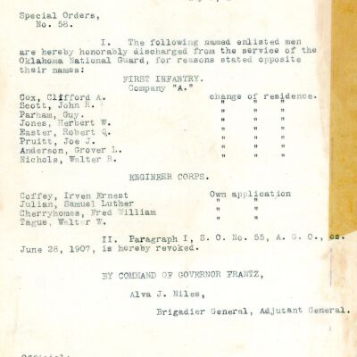 Special Order #58 Headquarters Oklahoma National Guard-1907