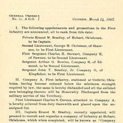 General Order #11 Headquarters Oklahoma National Guard-1907