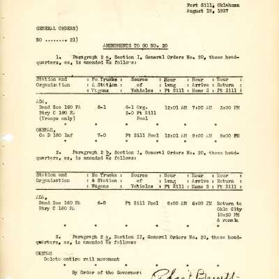 General Order #21 Headquarters Oklahoma National Guard-1937
