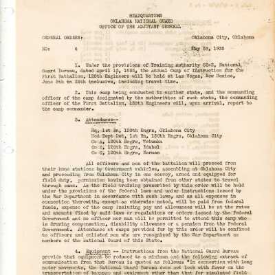 General Order #4 Headquarters Oklahoma National Guard-1935