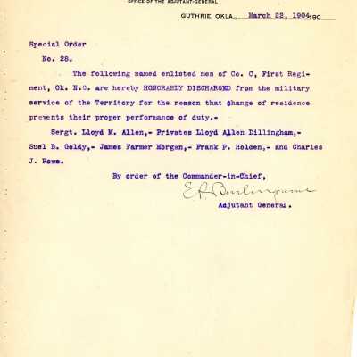Special Order #28 Headquarters Oklahoma National Guard-1904