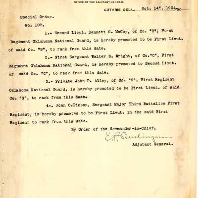 Special Order #107 Headquarters Oklahoma National Guard-1904
