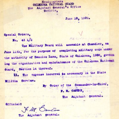 Special Order #43.5 Headquarters Oklahoma National Guard-1909