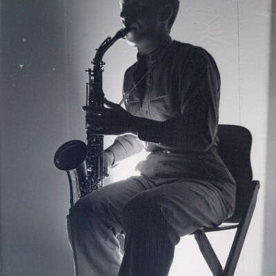 Soldier playing a saxophone