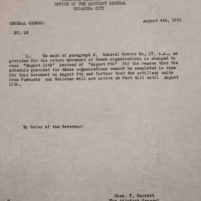 General Order #19 Headquarters Oklahoma National Guard-1921