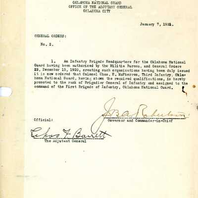 General Order #2 Headquarters Oklahoma National Guard-1921