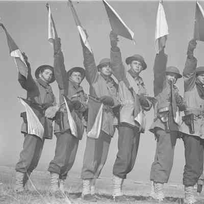 Soldiers posing with signal flags