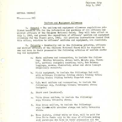 General Order #29 Headquarters Oklahoma National Guard-1940