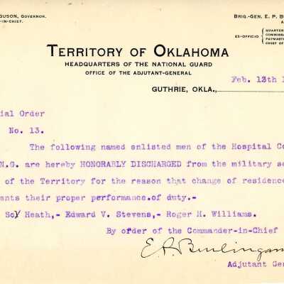 Special Order #13 Headquarters Oklahoma National Guard-1904