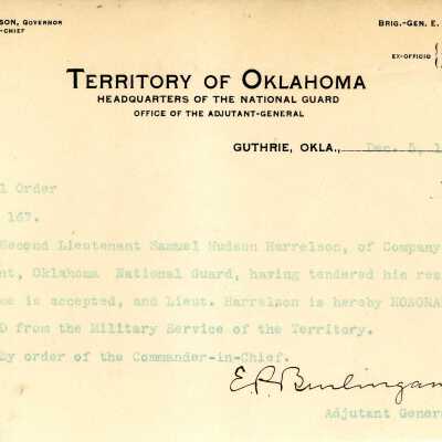 Special Order #168 Headquarters Oklahoma National Guard-1905