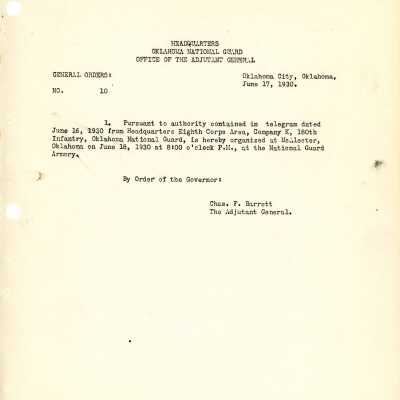 General Order #10 Headquarters Oklahoma National Guard-1930