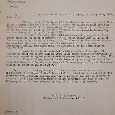 General Order #14 Corrected Copy Headquarters Oklahoma National Guard-1922