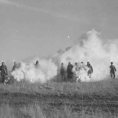 Soldiers undergoing gasmask training
