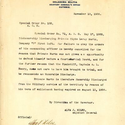 Special Order #150 Headquarters Oklahoma National Guard-1906