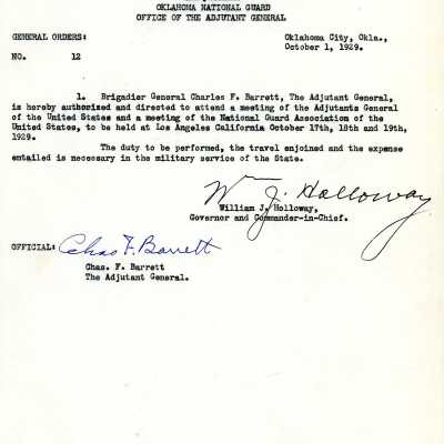General Order #12 Headquarters Oklahoma National Guard-1929