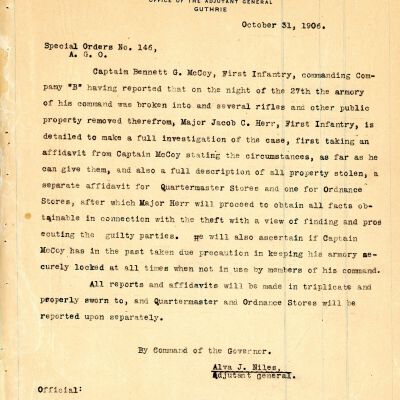 Special Order #146 Headquarters Oklahoma National Guard-1906
