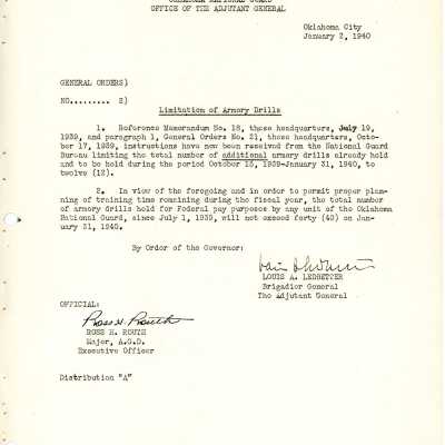 General Order #2 Headquarters Oklahoma National Guard-1940