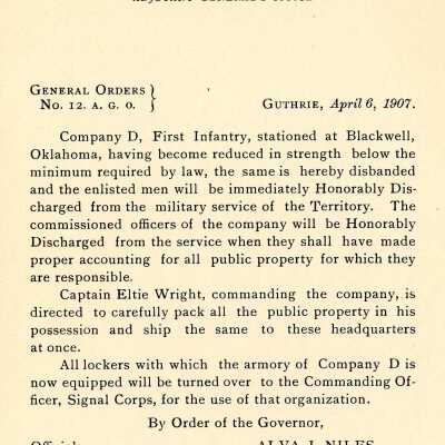 General Order #12 Headquarters Oklahoma National Guard-1907