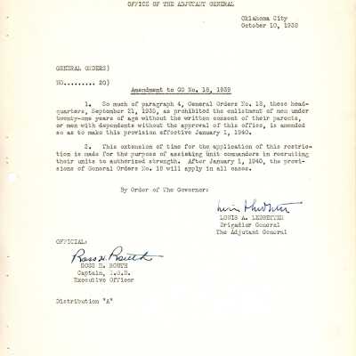General Order #20 Headquarters Oklahoma National Guard-1939