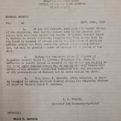 General Order #42 Headquarters Oklahoma National Guard-1923